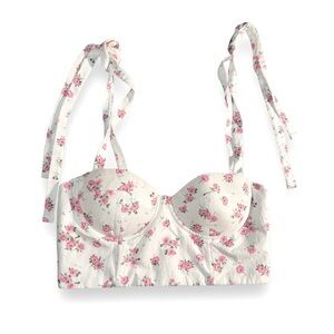 Zara Floral Linen Corset Top Size S